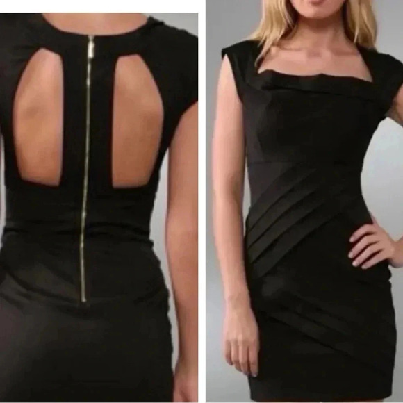Black Halo | Black Zippered Open Back Cocktail Formal Party Dress Size 0 - Picture 1 of 7
